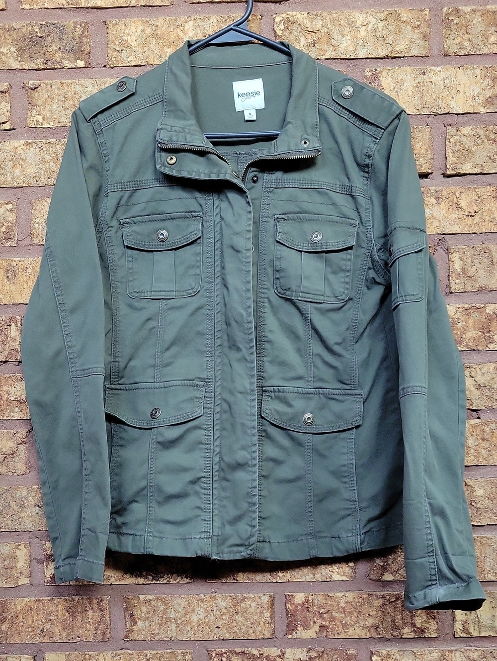 Kensie Olive Green Utility Jacket Size Small Cotton Stretch